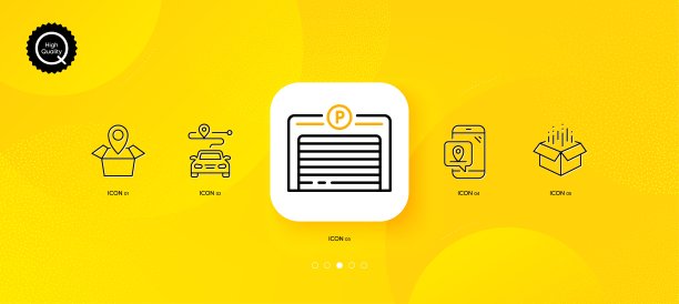 停车场，打开盒子和别针标记最小线图标。对于网页应用，打印。向量图片下载