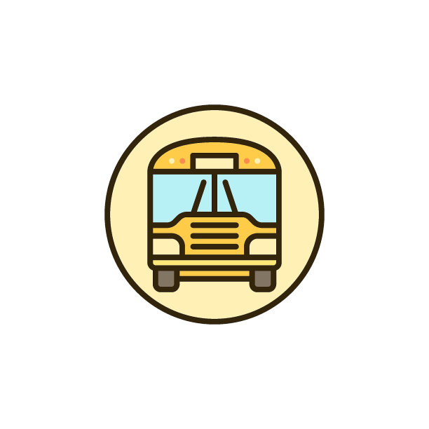 黄色校车在圆形矢量概念彩色图标图片下载