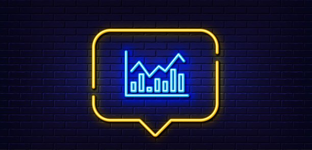 金融图表线图标。财务图表。霓虹灯说话泡泡。向量图片下载