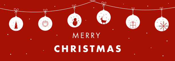 圣诞横幅模板与雪和悬挂饰品装饰(红色)图片下载