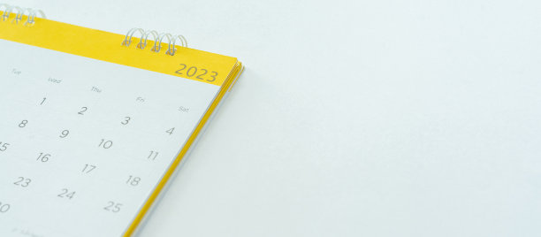 在白色日历2023月时间表关闭顶视图预约会议或管理时间表每天奠定蓝绿色背景规划工作和生活理念图片下载