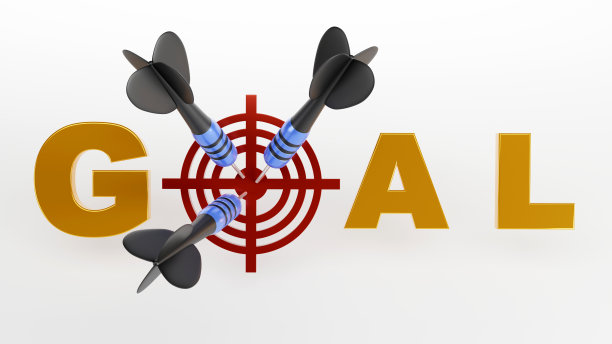 3D渲染的单词GOAL作为一个目标与飞镖在中心，成功的图标概念图片下载