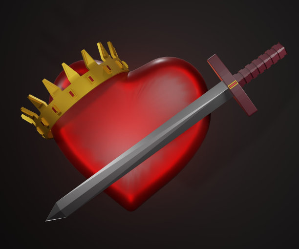 红色的心形，王冠和剑图片下载