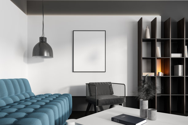 时尚凉爽的室内沙发和扶手椅，架子与装饰。模型框架图片下载