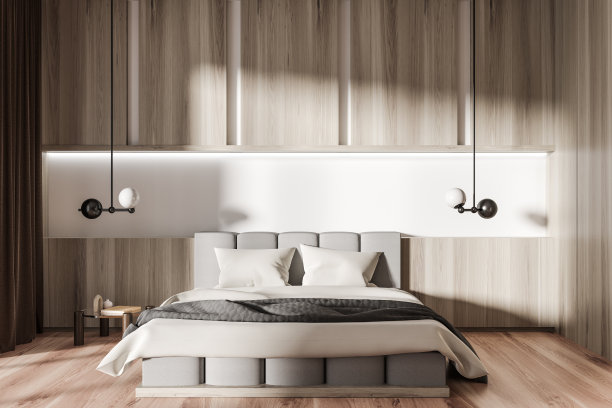 卧室内饰有床和床头柜图片下载