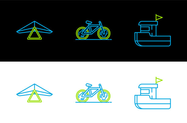 设置线渔船悬挂滑翔机和自行车图片下载