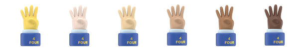 五指计数图标。3d手显示数字四，3d渲染隔离在白色背景，手手势数字。图片下载