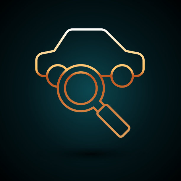 金色线汽车共享图标隔离在深蓝色图片下载