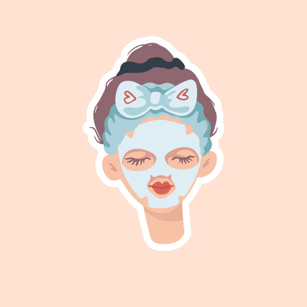 美女贴纸与美女面具卡通插画图片下载