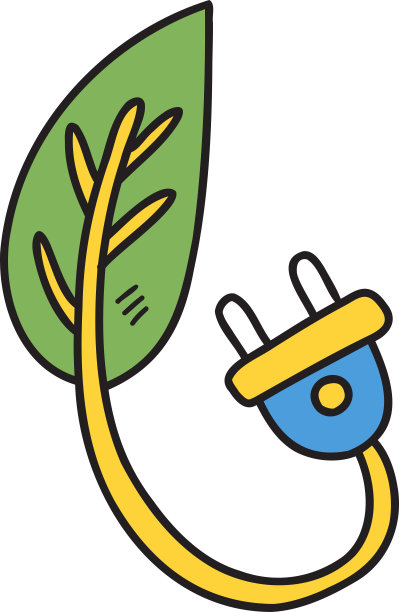 手绘电源插座和树叶插图图片下载