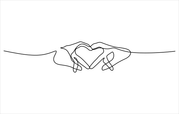 双手和心形标志用连续的线条画出极简主义图片下载