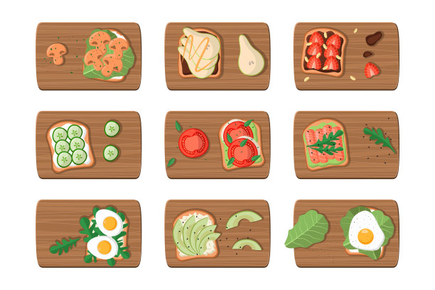切菜板与吐司原料卡通插图集图片下载