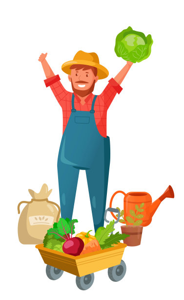 园丁与收获的蔬菜卡通插图图片下载