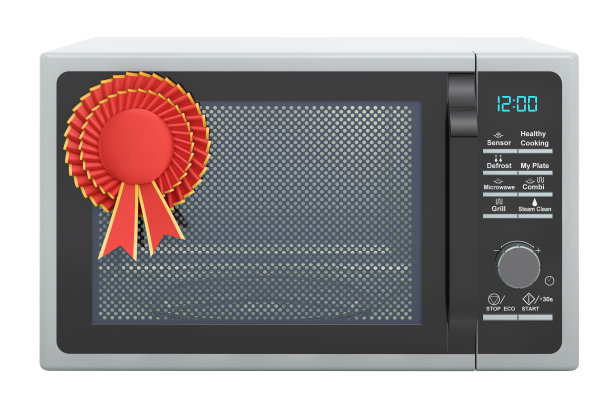 带有最佳选择徽章的微波炉，3D渲染图片下载