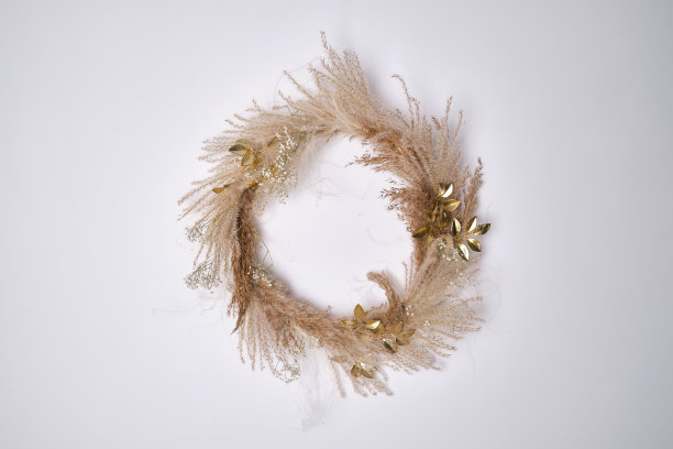 植物和金饰的冬季花环。寒假气氛。新年装饰图片下载