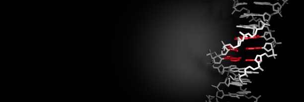 黑色背景上有科学元素DNA分子的宽横幅图片下载