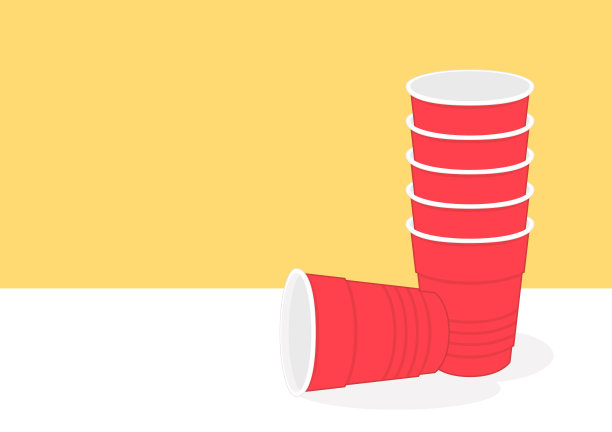 塑料杯向量。红色啤酒桌球塑料杯。传统饮酒游戏矢量插图。图片下载