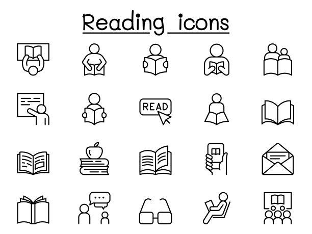 阅读以细线样式设置的图标图片下载