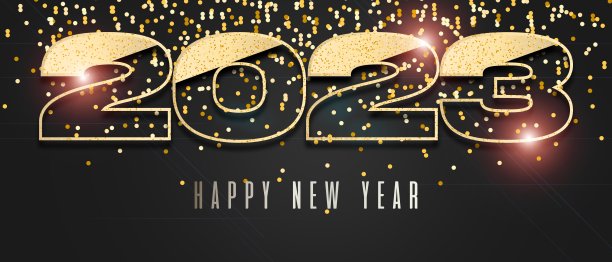 2023新年快乐。贺卡黄金数字设计图片下载
