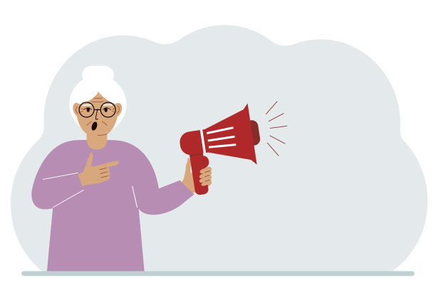 一个女人手里拿着一个扩音器。大减价，折扣，突发新闻或新的集合概念的广告或网络横幅。图片下载