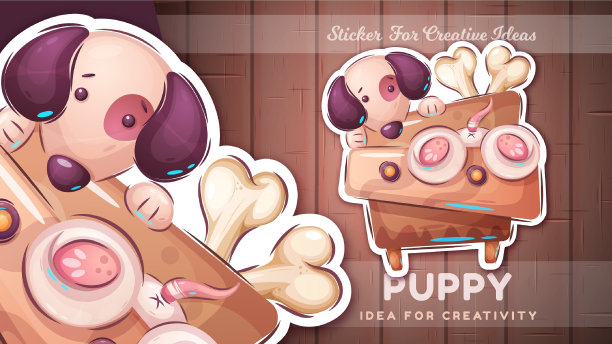 贴纸蛇卡通人物可爱的狗，漂亮的动物想法打印t恤，海报和儿童信封，明信片。可爱的手绘骨。图片下载