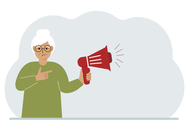 一个女人手里拿着一个扩音器。大减价，折扣，突发新闻或新的集合概念的广告或网络横幅。图片下载