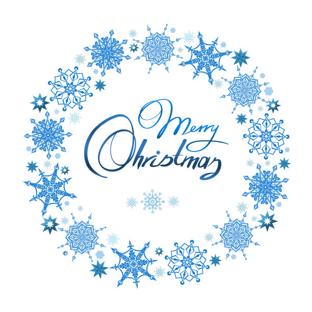 快乐的圣诞字母和花环装饰雪花。图片下载