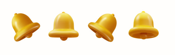 铃铛的真实收藏孤立在白色背景上。Alarmclock，注意，警报，信号，新消息，新用户，提醒3d图标。图片下载