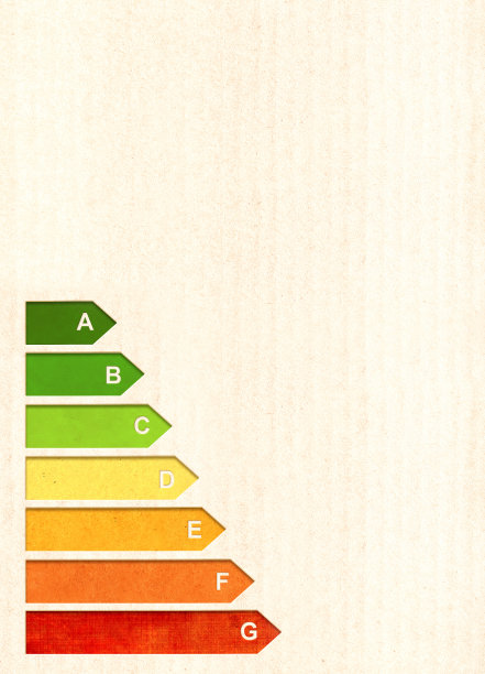 纸板上的能源效率图表。垂直横幅与生态纸的质感。纸板做背景。能源类，生物能源，生态和零浪费的概念图片下载