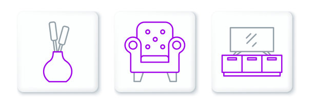 设置线电视台架花瓶和扶手椅图标图片下载