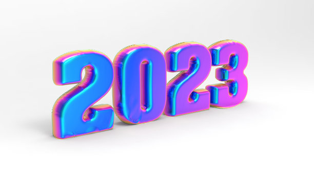 3D渲染的横幅文字2023在气球的形式。白色背景上的铝箔气球形式的圣诞文字。设计明信片，横幅，海报和背景。图片下载