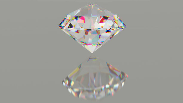 一颗钻石在灰色背景上的3D渲染。带有钻石的背景屏幕保护程序。设计明信片，横幅，海报和背景。昂贵的珠宝。图片下载