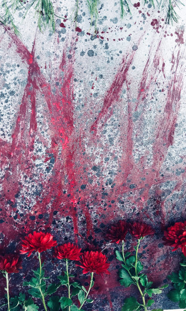 酒红色的菊花在抽象的灰红色背景上图片下载