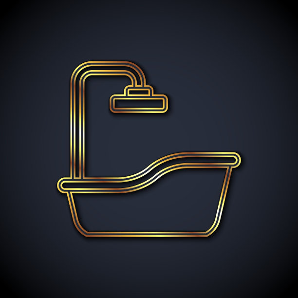 金色线条浴缸图标隔离在黑色图片下载