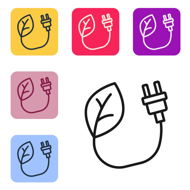 黑线节电插头在叶图标图片下载