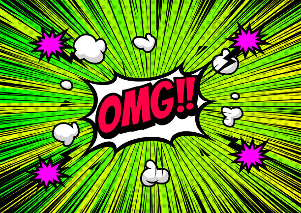 波普艺术风格，漫画概念演讲泡泡OMG。插图半色调点对漫画。漫画书模板背景。波普艺术色彩斑斓的背景。图片下载