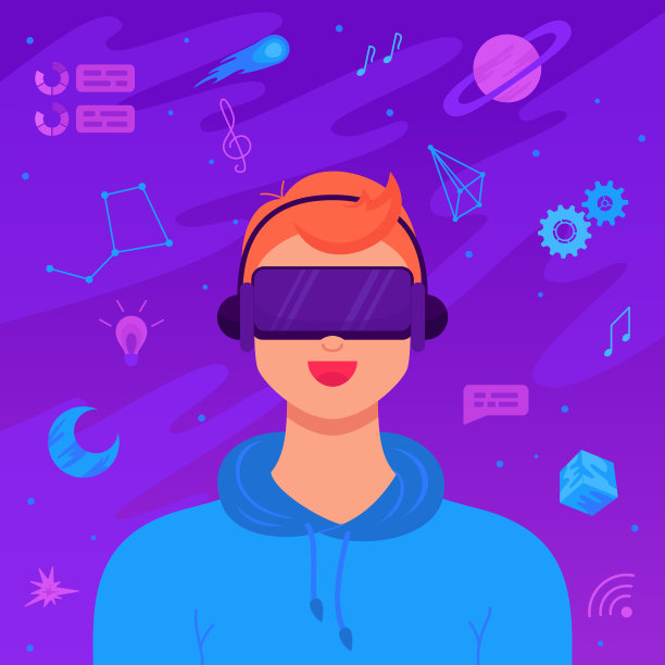 年轻人使用虚拟现实耳机图片下载