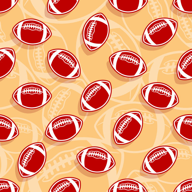 橄榄球重复瓷砖背景。美式足球无缝图案矢量图像壁纸及包装纸设计。图片下载