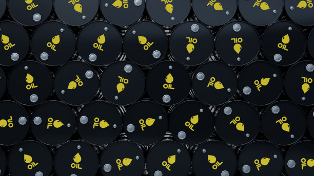 黑油或石油桶的墙壁。汽油或原油容器。燃料工业3d渲染插图图片下载