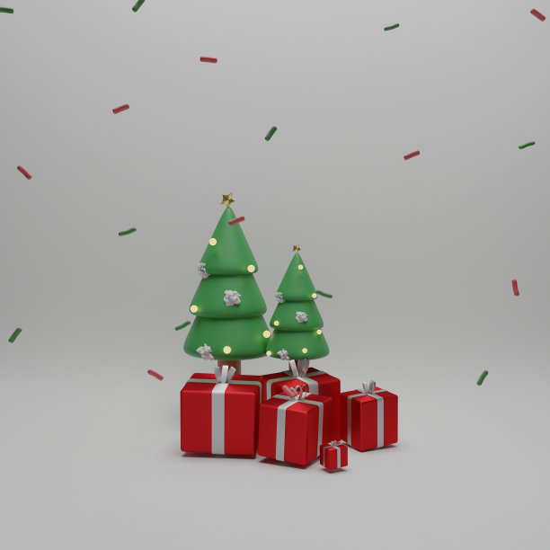 圣诞树分离设计圣诞树和礼物3D图片下载