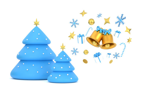 快乐的圣诞背景与闪闪发光的黄金饰品。圣诞树，雪花，礼物，糖果，图片下载