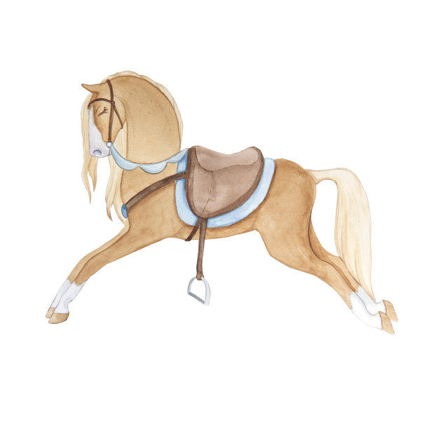 水彩插画的复古可爱童话儿童玩具马在卡通风格，孤立图片下载