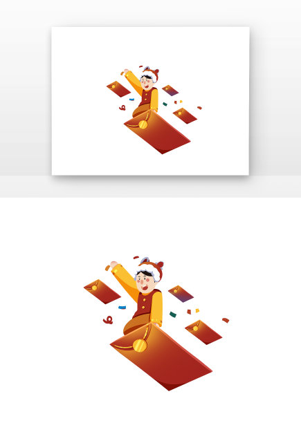 可爱新年福娃坐在红包上图片下载