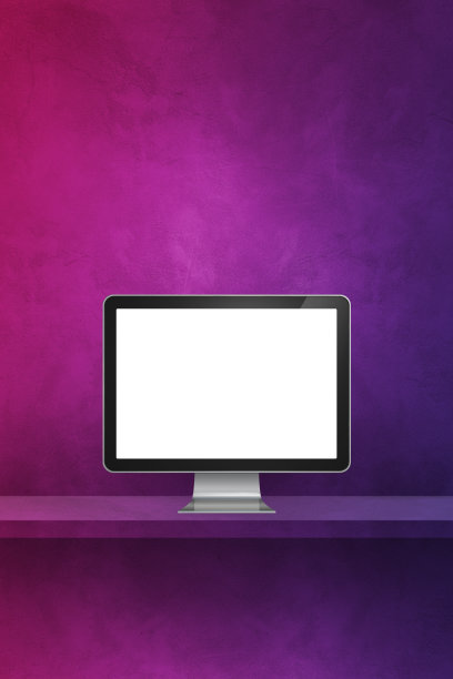 电脑pc放在紫色的架子上。垂直的背景图片下载