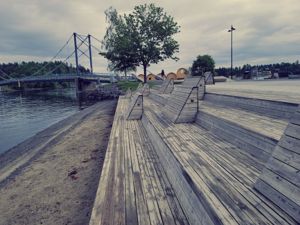 公园河边的木凳，桥景，图片下载