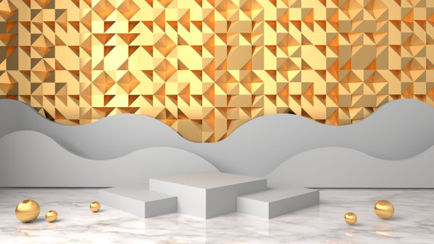 3d渲染的白色大理石和金色的树叶在黑色大理石背景，最小的概念，空白空间，豪华极简模型，平台展示产品销售横幅展示化妆品图片下载