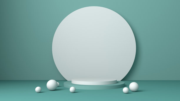 最小的场景与讲台和抽象的背景。柔和的绿色和白色的场景。时髦的3d渲染为社交媒体横幅，促销，化妆品产品展示。几何形状的内部。图片下载