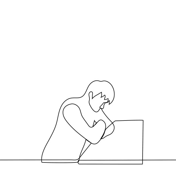 男人俯身在吧台前——画一条线的矢量。概念悲伤寂寞的男人在吧台的桌子上低下了头图片下载