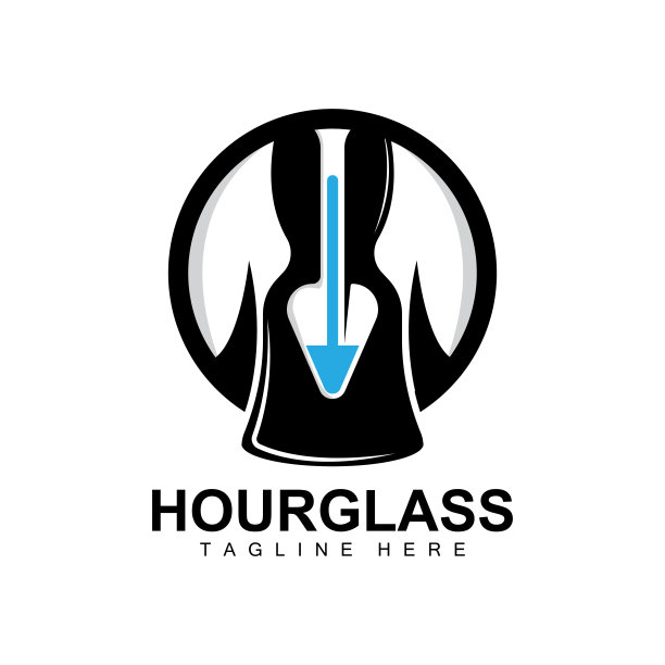 沙漏标志，时钟时间设计，玻璃和沙子风格，产品品牌插图和模板图片下载