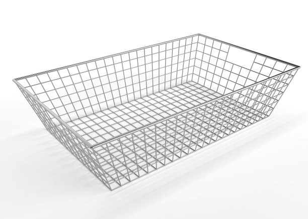 用于商场和超市在白色背景上隔离的金属丝篮。3D渲染图片下载